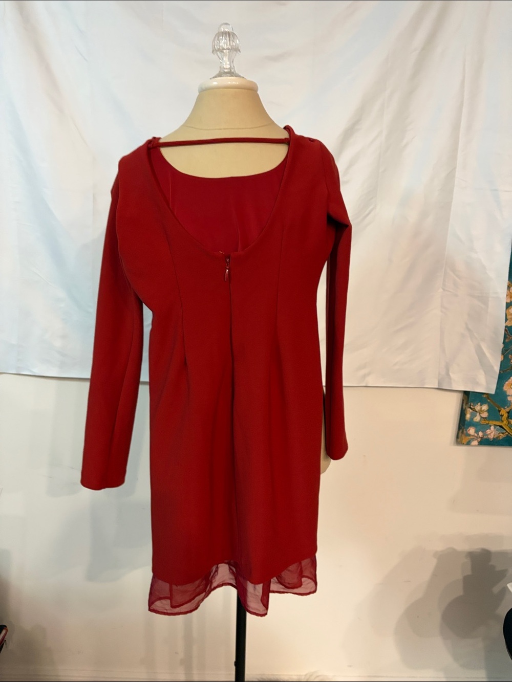Abercrombie & Fitch Red Long-Sleeve Chiffon-Hem Dress - Picture 2 of 2